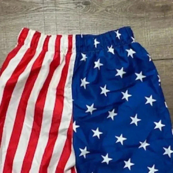 Patriotic Stars & Stripes boys med 10/12‎ lined Swim trunks board shorts red EUC - Picture 4 of 7
